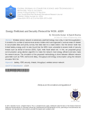 Energy Proficient and Security Protocol for WSN: AODV