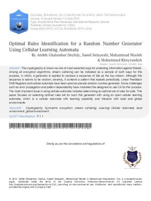 Optimal Rules Identification for a Random Number Generator Using Cellular Learning Automata