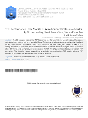 TCP Performance Over Mobile IP Wired-cum-Wireless Networks