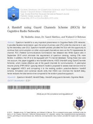 A Handoff using Guard Channels Scheme (HGCS) for Cognitive Radio Networks
