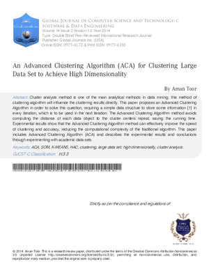 An Advanced Clustering Algorithm (ACA) for Clustering Large Data Set to Achieve High Dimensionality