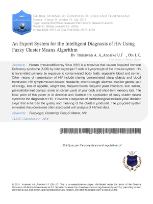 AN EXPERT SYSTEM FOR THE INTELLIGENT DIAGNOSIS OF HIV/AIDs USING FUZZY CLUSTER MEANS ALGORITHM