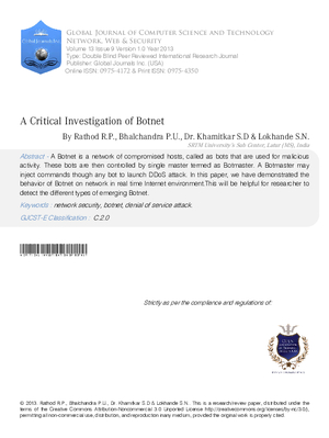 A Critical Investigation of Botnet