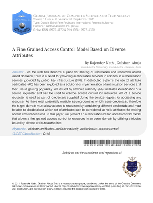 A FINE GRAINED ACCESS CONTROL MODEL BASED ON DIVERSE ATTRIBUTES