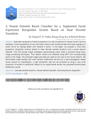 A Neural Network Based Classifier for a Segmented Facial Expression Recognition System Based on Haar Wavelet Transform