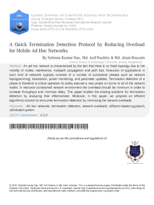 A quick termination detection protocol by reducing overload for mobile ad hoc networks