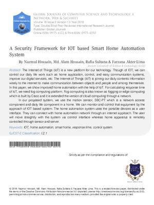 A Security Framework for IOT Based Smart Home Automation System