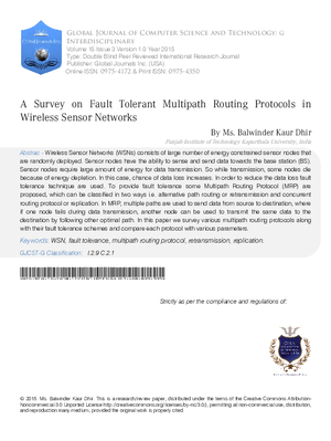 A Survey on Fault Tolerant Multipath Routing Protocols in Wireless Sensor Networks