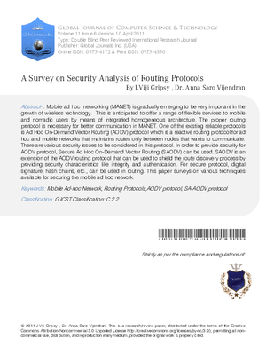 A Survey on Security Analysis of Routing Protocols