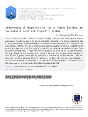 Achievement of Maqasid-al-Shari`ah in Islamic Banking: An Evaluation of Islami Bank Bangladesh Limited