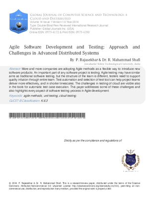Agile Software Development and Testing:  Approach and Challenges in Advanced Distributed Systems