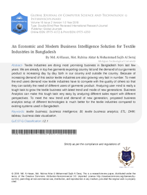 An Economic and Modern Business Intelligence Solution for Textile Industries in Bangladesh