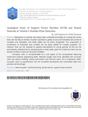 Analogical study of Support Vector Machine (SVM) and Neural Network in Vehicleas Number Plate Detection