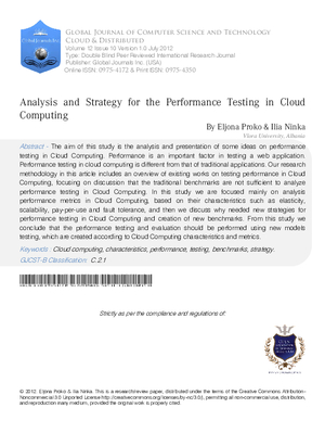 Analysis and Strategy for the Performance Testing in Cloud Computing