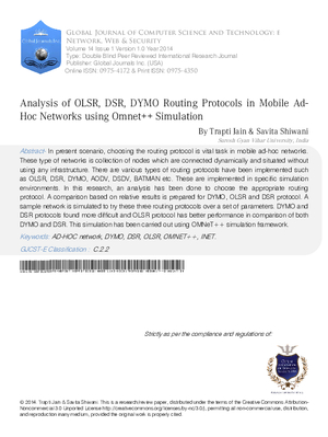 Analysis of OLSR, DSR, DYMO routing protocols in mobile Ad-Hoc Networks using OMNeT++ Simulation