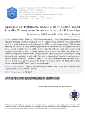 Application and Performance Analysis of DSDV Routing Protocol in ad-hoc Wireless Sensor Network with Help of NS2  Knowledge