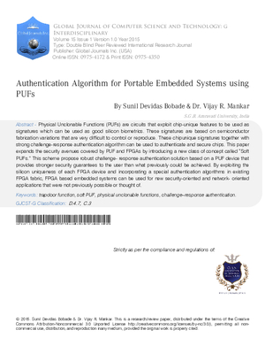 Authentication Algorithm for Portable Embedded Systems using PUFs
