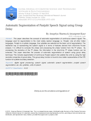 Automatic Segmentation of Punjabi Speech Signal using Group Delay