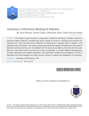 Awareness of Electronic Banking in Pakistan