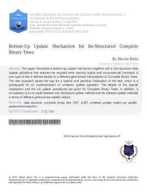 Bottom-up Update Mechanism for Re-structured Complete Binary Trees