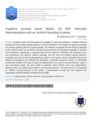Cognitive Location based Mobile Adhoc Networks Implementation with an Android Operating Systems