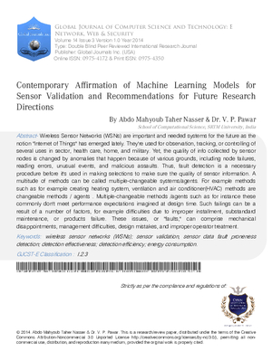 Contemporary Affirmation of Machine Learning Models for Sensor Validation and Recommendations for Future research Directions