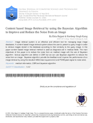 Content Based Image Retrieval by Using the Bayesian Algorithm to Improve and Reduce the Noise from an Image