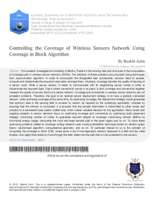 Controlling the Coverage of Wireless Sensors Network Using Coverage in Block Algorithm