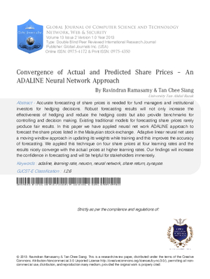Convergence of Actual and Predicted Share Prices a An ADALINE Neural Network Approach