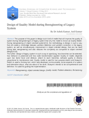 Design of Quality Model during Reengineering of Legacy System