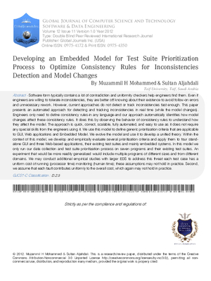 Developing an Embedded Model for Test suite  prioritization process to optimize consistency rules for  inconsistencies detection and model changes
