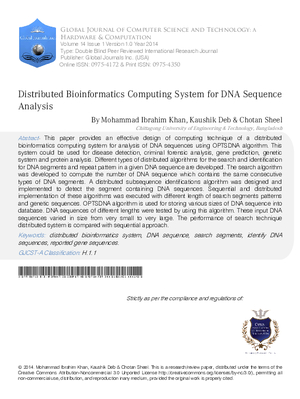 Distributed Bioinformatics Computing System for DNA Sequence Analysis
