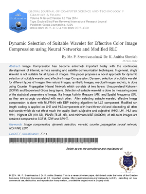 Dynamic Selection of Suitable Wavelet for Effective Color Image Compression using Neural Networks and Modified RLC