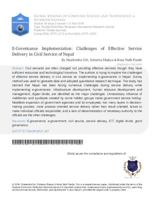E-Governance Implementation:  Challenges of Effective Service Delivery in Civil Service of Nepal