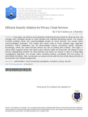 Efficient Security Solution for Privacy Cloud Services