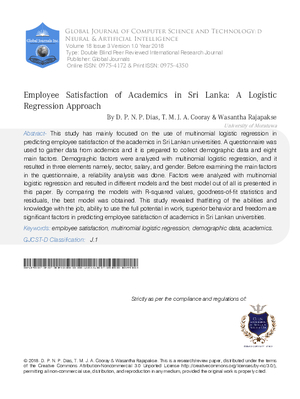 Employee Satisfaction of Academics in Sri Lanka: A Logistic Regression Approach