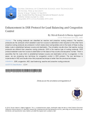 Enhancement in DSR Protocol for Load Balancing and Congestion Control
