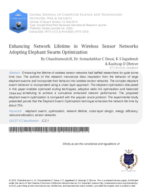 Enhancing Network Lifetime in Wireless Sensor Networks Adopting Elephant Swarm Optimization
