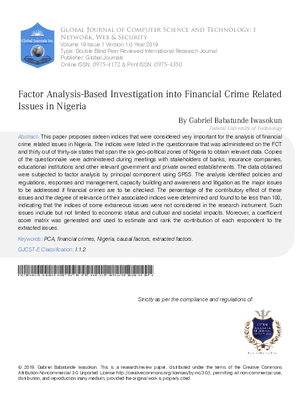 Factor Analysis-based Investigation into Financial Crime Related Issues in Nigeria