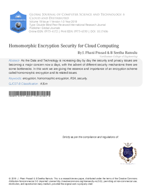 Homomorphic Encryption Security For Cloud Computing