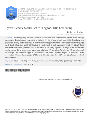 Hybrid Genetic Swarm Scheduling for Cloud Computing