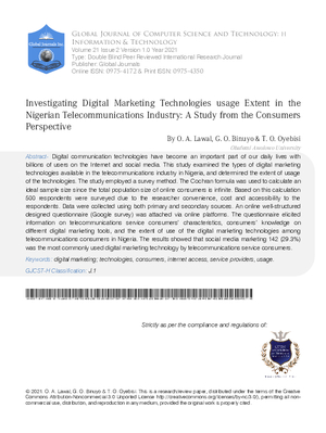 Investigating Digital Marketing Technologies Usage Extent In The Nigerian Telecommunications Industry: A Study from the Consumers Perspective