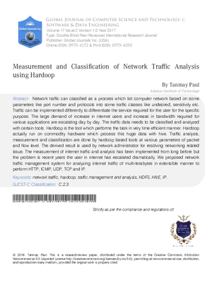 Measurement and Classification of Network Traffic Analysis Using Hardoop