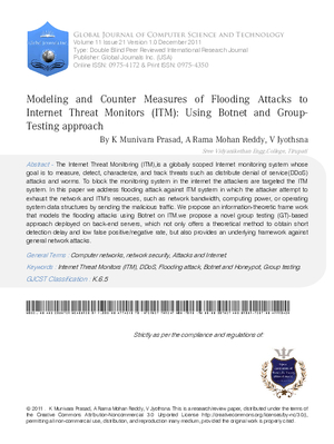 Modeling and Counter Measures of Flooding Attacks to Internet Threat Monitors (ITM): Using Botnet and Group-Testing approach