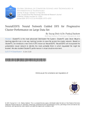 Neural GDFS: Neural Network Guided DFS for Progressive Cluster Performance on Large Data Set