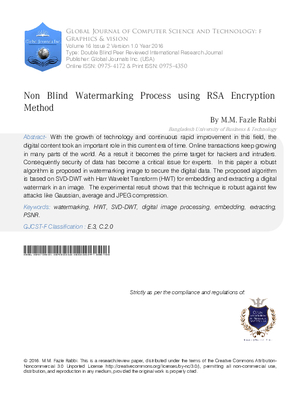 Non Blind Watermarking Process using RSA Encryption Method
