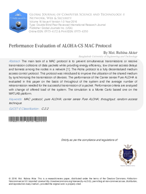 Performance Evaluation of ALOHA-CS MAC Protocol