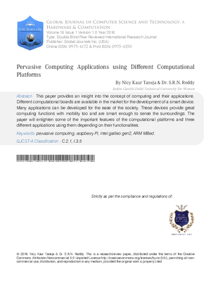 Pervasive Computing Applications using Different Computational Platforms