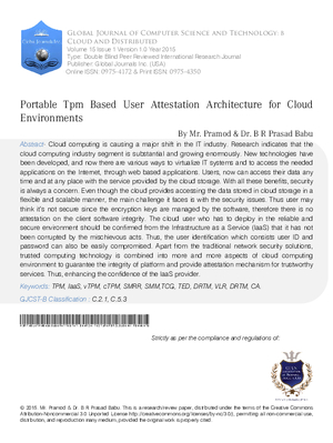 Portable TPM based user Attestation Architecture for Cloud Environments