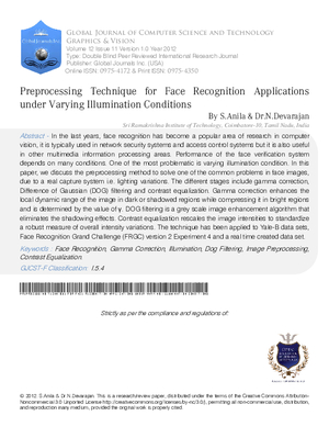 Preprocessing Technique for Face Recognition Applications under Varying illumination Conditions